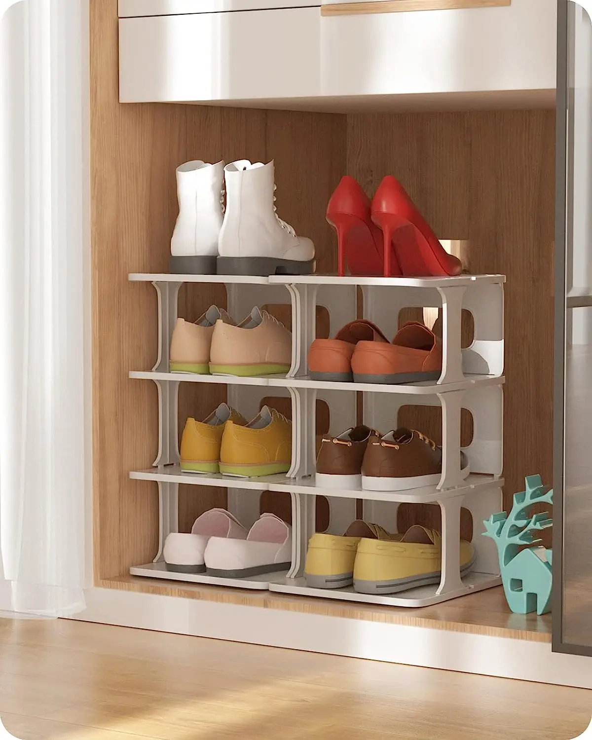 

Organizador de zapateros de 4 Niveles, Organizador de Almacenamiento de Zapatos de plástico con combinación Gratuita, Organiza