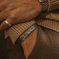 braided cuff bracelet stainless steel retro braided style bracelet arm cuff bangle for men jewelry
