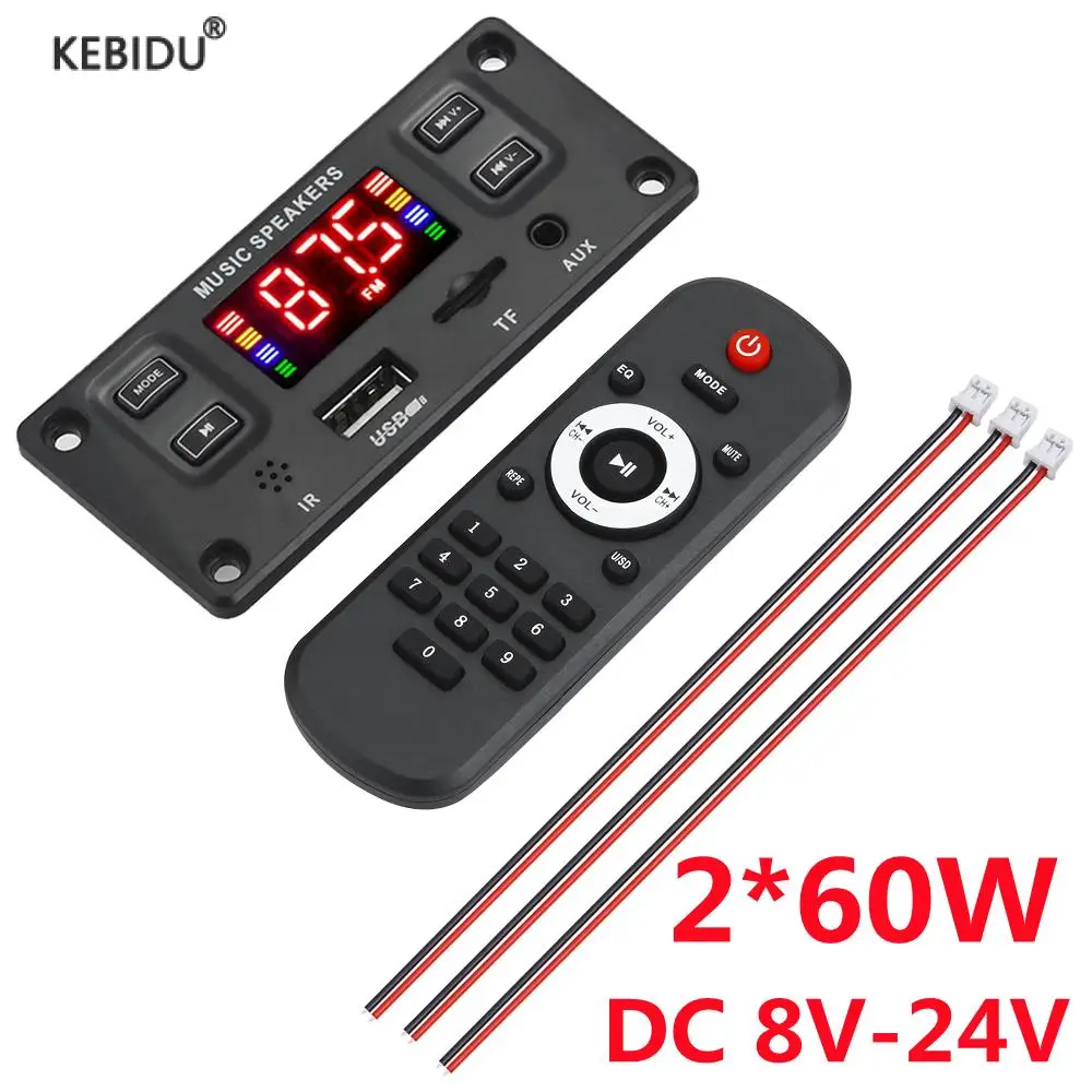 

Bluetooth 5.0 Power Amplifier 60W With Call Recording Lossless Car MP3 Decoding Board 12V TF USB FM LINE IN For Music Speaker