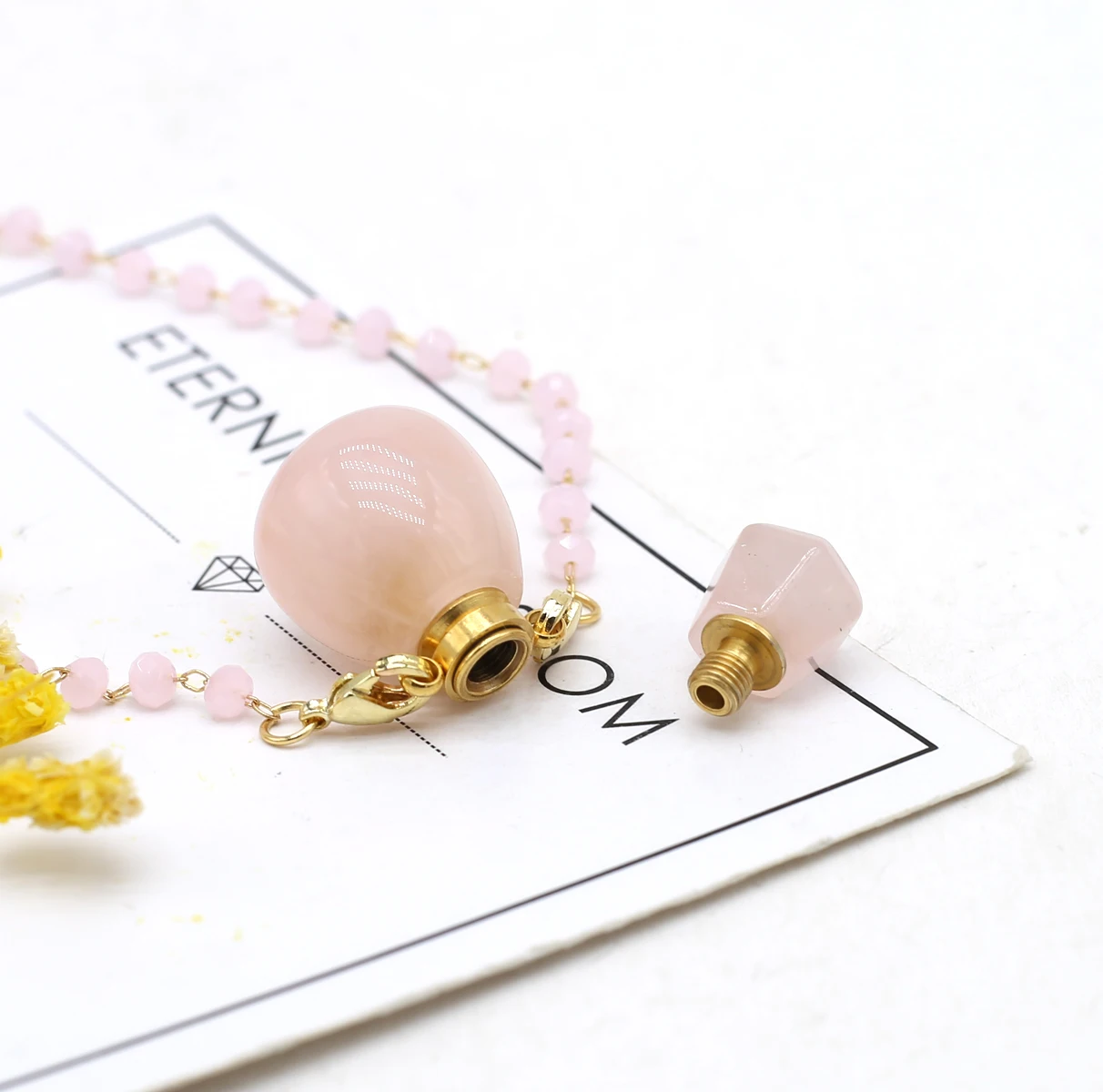 

Natural Semi-Precious Stones Essential Oil Diffuser Perfume Bottle Rose Quartz Charm Pendant Necklace Jewelry Crystal Gift