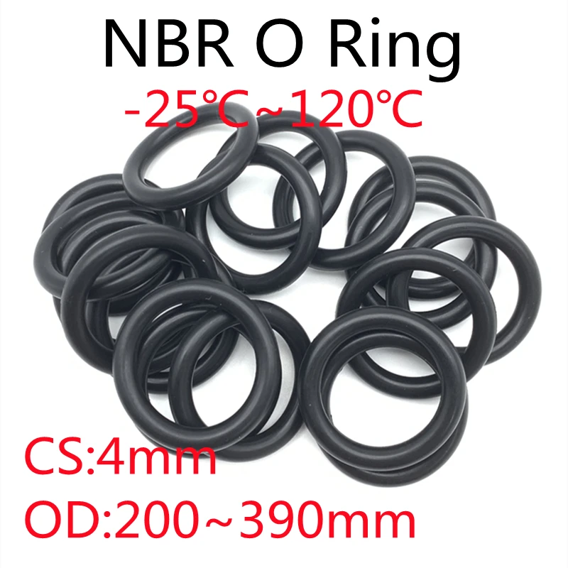 

5pcs NBR O Ring Oil Sealing Gasket Thickness CS 4mm OD 200 ~ 390mm Automobile Nitrile Rubber Round Shape Corrosion Resist Washer