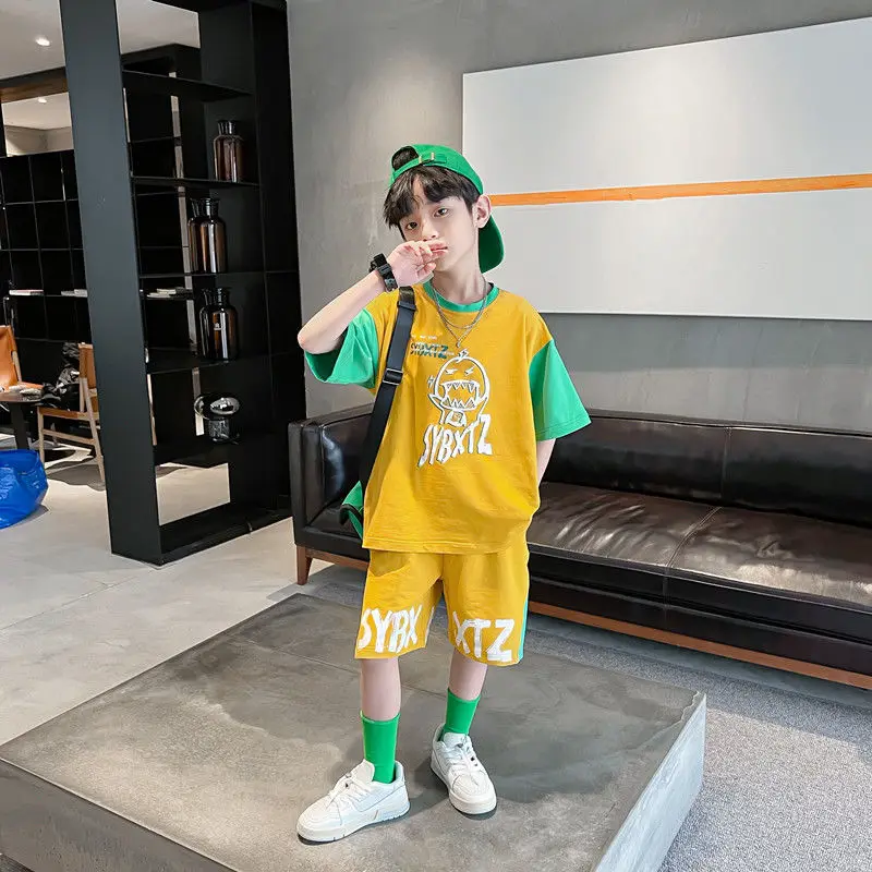 

2023 New Summer Baby Boys Clothes Children Korean Handsome Short-sleeved Shirt + Letter Shorts 2pcs Set Kids Tracksuit 3 -12 Yrs