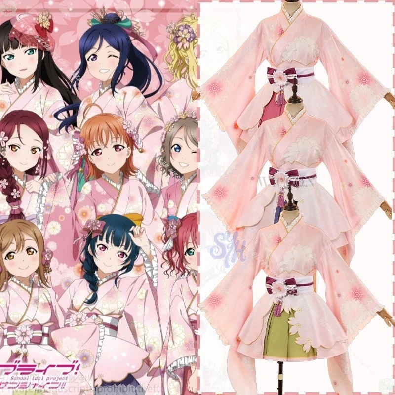 Фото LoveLive!Саншайн!! Aqours Kurosawa Ruby Tsushima Yoshiko Kunikida Hanamaru Аниме Косплей Костюм Розовая Сакура Японское кимоно №1