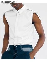 incerun tops 2022 stylish new men sleeveless shirts turn down collar casual well fitting male solid color all match blouse s 5xl