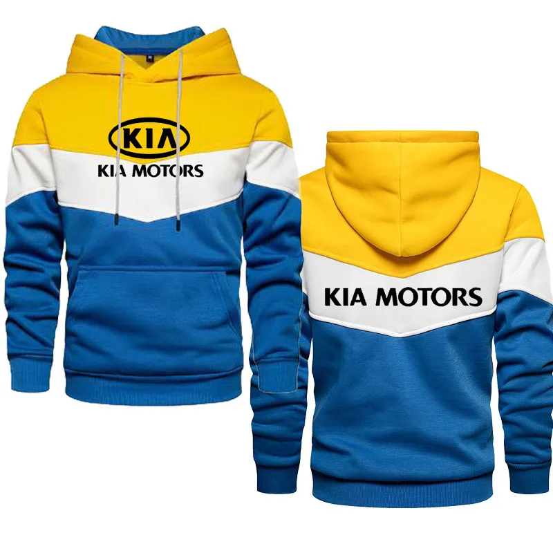 

2023Hoodie Kia car logo print Spring autumn High Quality Colorblock men's pullover Fashion Hoodies Men Clothing Outerwear
