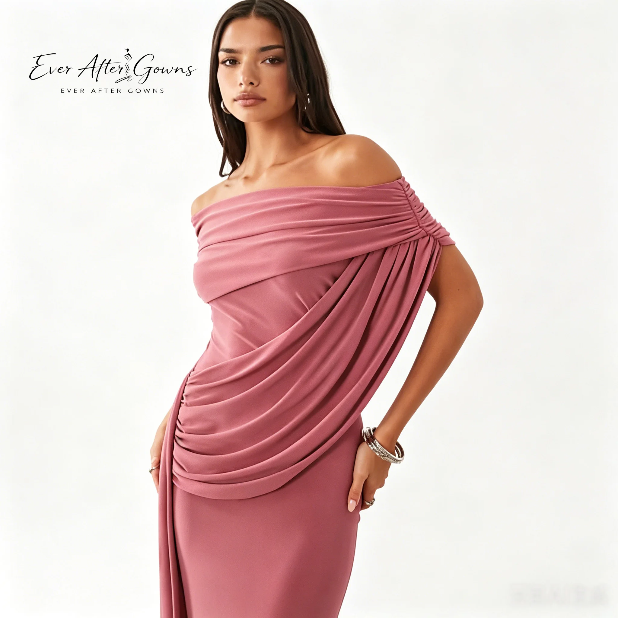 Вечернее платье Ever After Gowns с открытыми плечами, драпировкой, из атласа, фасона «русалка», с драпировкой, облегающее, длинное, для торжественных мероприятий (art.: 3920dbc7bfdaa) - 3920dbc7bfdaa
