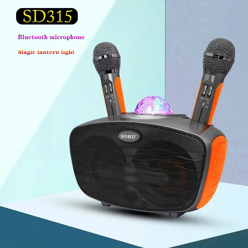 

Караоке-микрофон SD315, динамик с 2 микрофонами, светодиодный микрофон, Bluetooth, караоке, домашняя система, переносной микрофон динамик