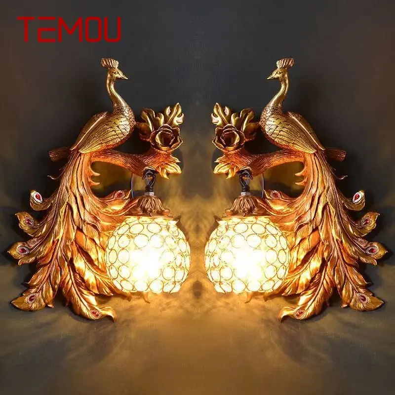TEMOU современный настенный светильник с кристаллами павлина светодиодный золотой