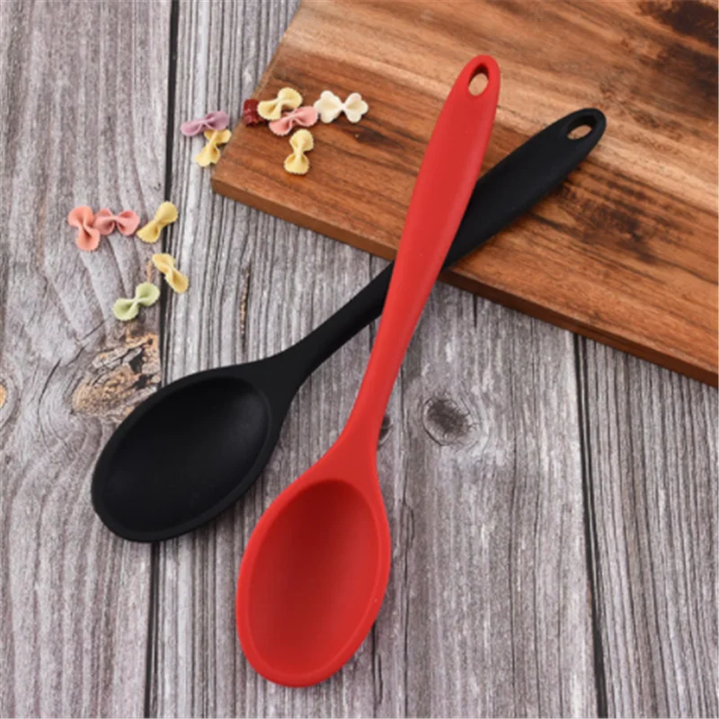 

Food Grade Silicone Long-handled Rice Soup Spoon Kitchen Silicone Spoon Flatware Utensils Accessories Solid Color Kids Spoon