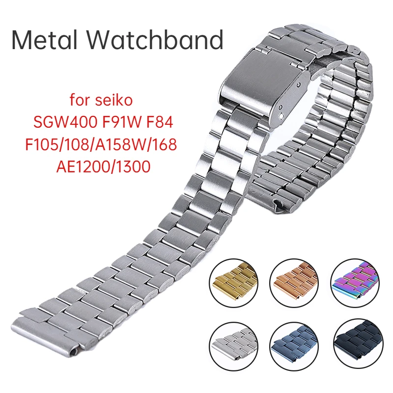 

18mm Metal Watch Band Vintage Steel Wristbnd for Casio SGW400 F91W F105 F108 A158 A168 AE1200 AE1300 Watch Bracelet Replacement