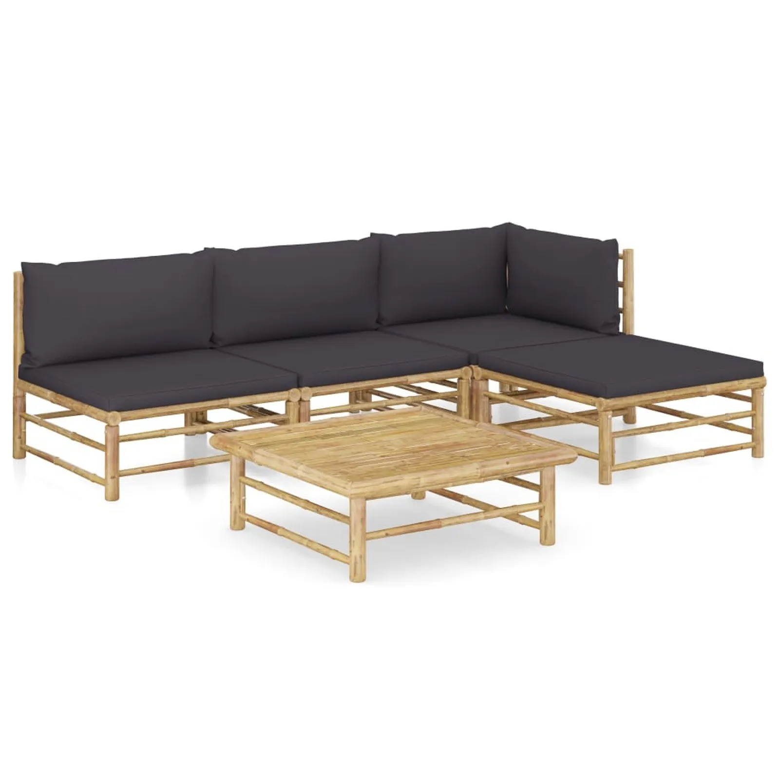 

5 Piece Garden Lounge Set with Dark Gray Cushions Bamboo