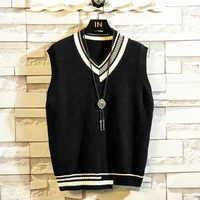 2022 hot vest mens vest autumn and winter outer wear trend waistcoat college style v neck loose sleeveless knitted sweater