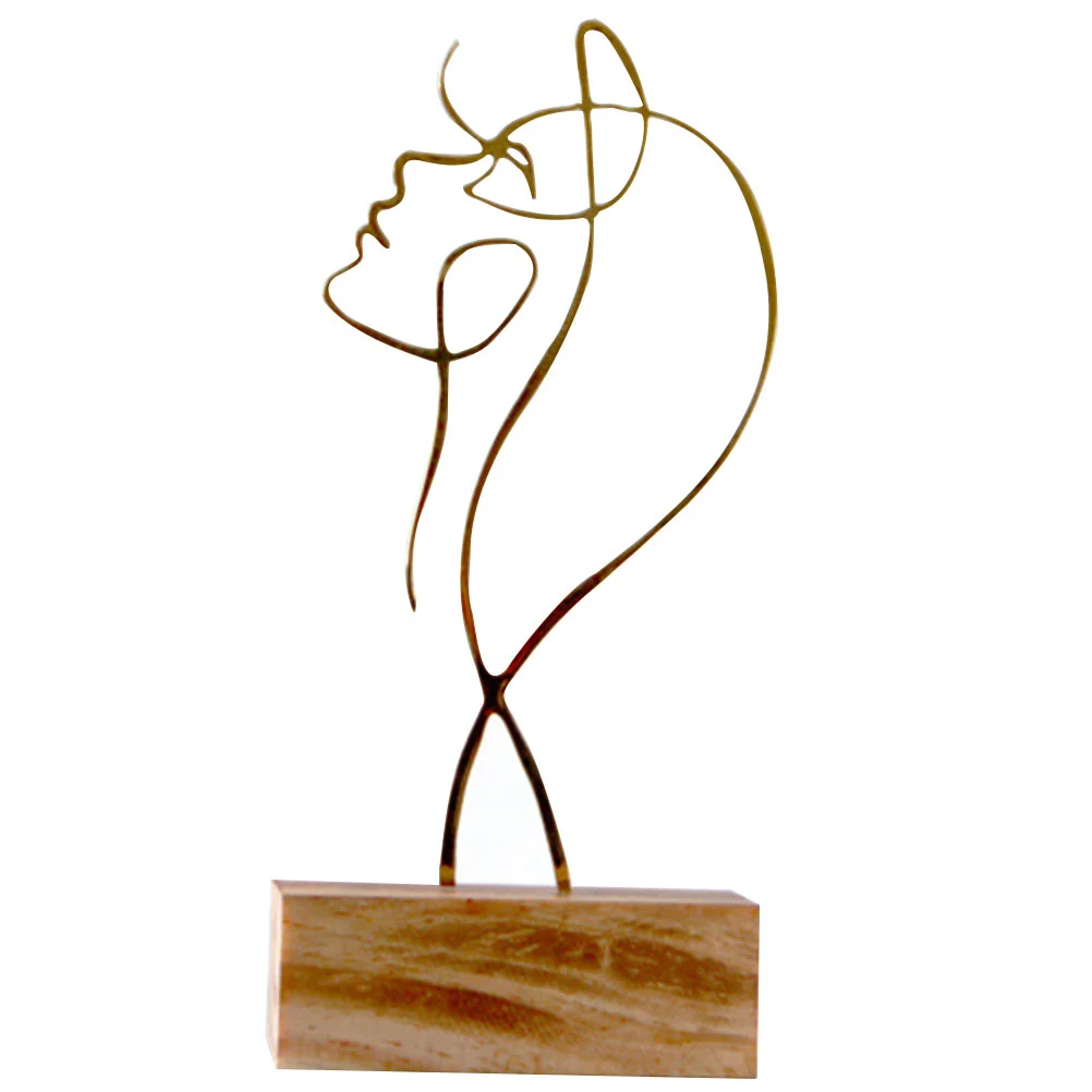 

Abstract Desktop Ornament Decor Minimalist Line Feminine Silhouette Metal Woman Sculpture Crafts Iron Character Home Face
