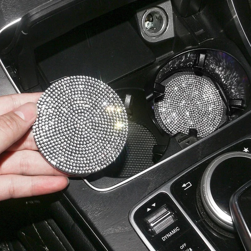 

1/2pcs Car Diamond Coaster Anti-Slip Water Cup Pad Auto Interior Rhinestones Decoration Cup Holder Mat Car Accessories