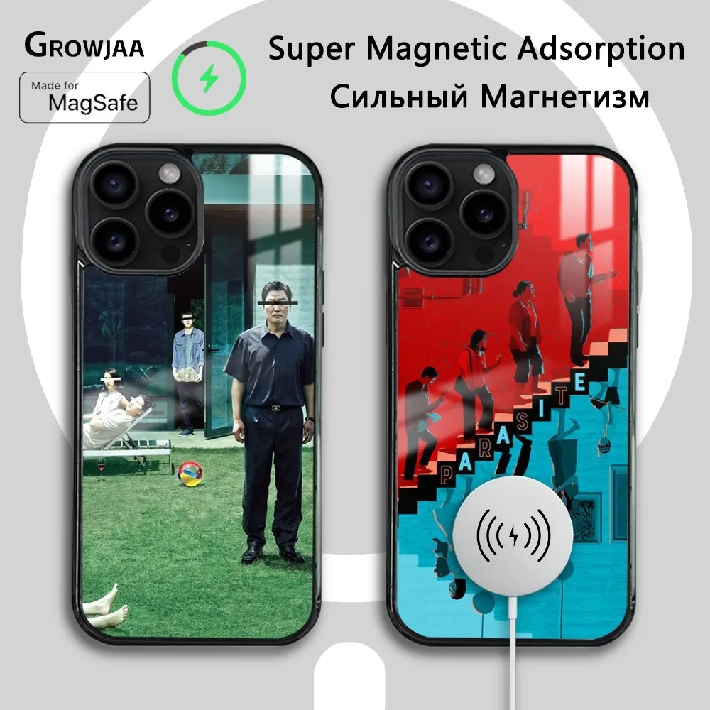 Classic Movie P-Parasite Phone Case For iPhone 16 15 14 13 12 11 Pro Max Plus Mini Magsafe Mirror Wireless Magnetic Cover