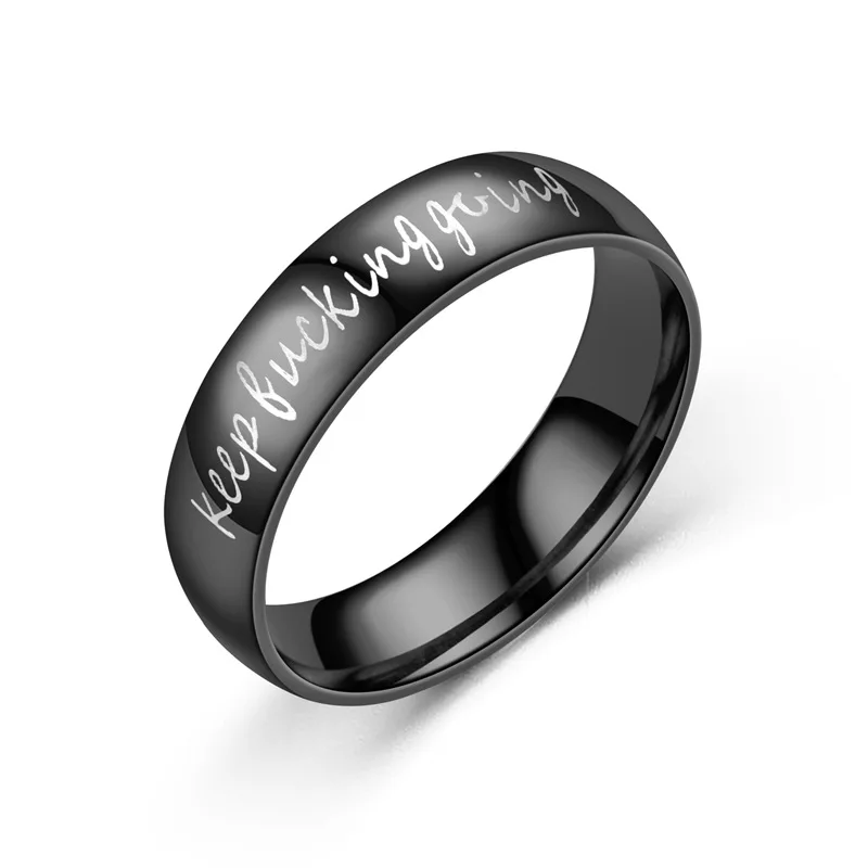 

Inspirational Stainless Steel Ring English Letter Personality Simple Food Ring 2023 New High Quality Black Jewelry Wholesale