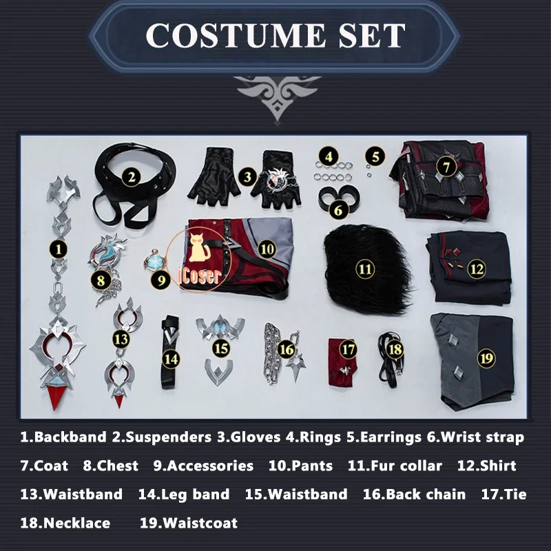 Genshin Impact Wriothesley Косплей Костюм Парик Униформа Фонтейн Фортец Мерпода Серьги