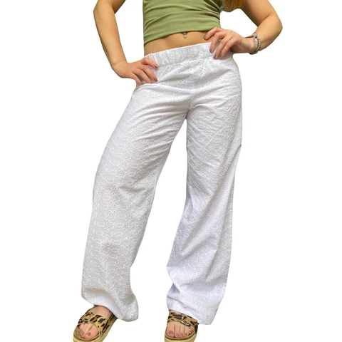 Женские брюки для отдыха y2k с цветочным принтом, удобные эластичные брюки с широкими штанинами и завязками, летние свободные повседневные брюки, уличная одежда