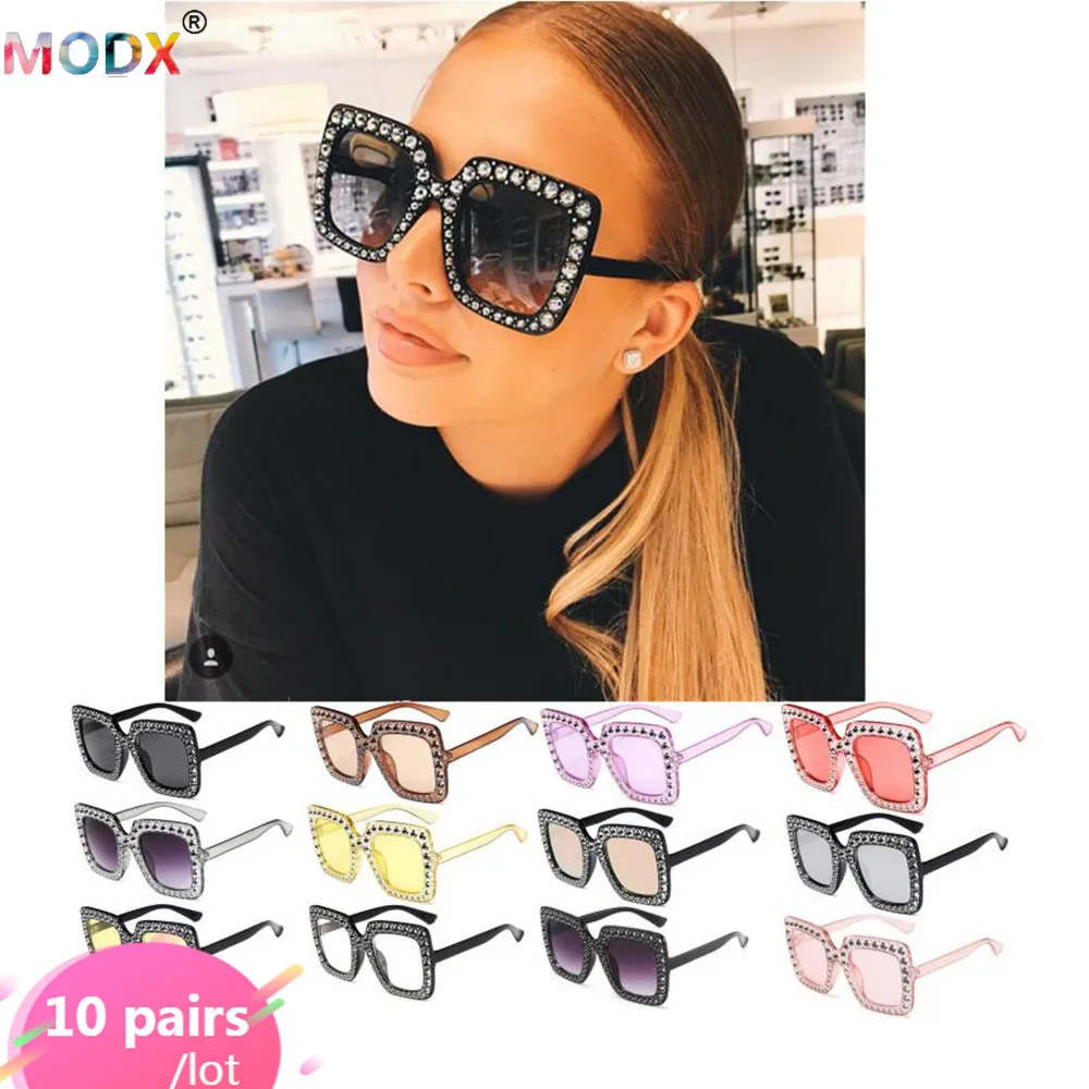 

Wholesale Big Frame Women Sunglasses Dazzling Ocean Eyeglasses Retro Diamond Square Sun Shades Outdoor Lady Eyewear In Bulk 8126