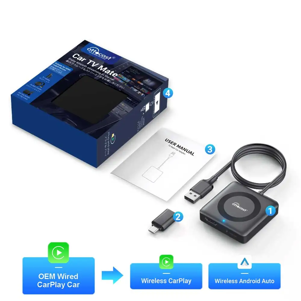 

Ottocast Car TV Mate Pro Max Wireless CarPlay Android Auto адаптер для Fire Google TV Stick Converter для OEM проводной CarPlay Car