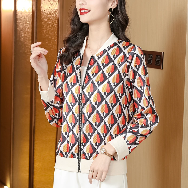 

Casual baseball uniform for women 2022 spring autumn long sleeve coat o-neck printed polyester outwear jackets for girls