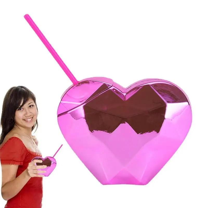 

Heart Shaped Straw Cup Heart-shaped Bottle Travel With Reusable Straw Heart-Shaped Water Bottle Love For Juice Cup