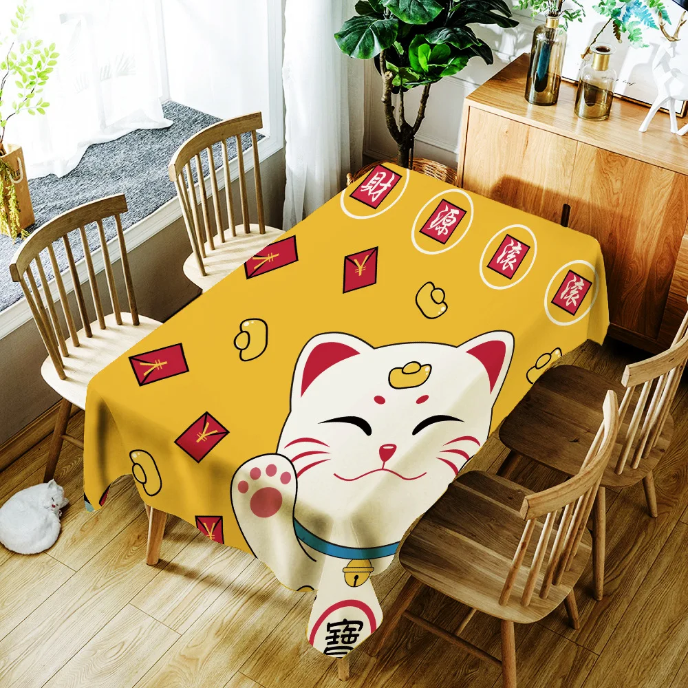 

Cartoon Lucky Cat and Fish Printing Tablecloth Japanese Style Table Cloth for Wedding Decoration Party Table Cover Mantel Mesa