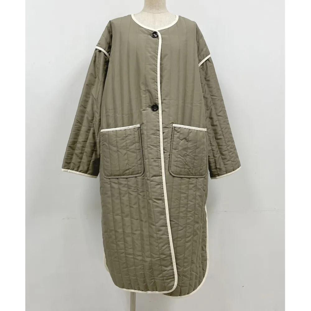 Autumn Long Quilted Coat Fashion Solid Korean Style Single Breasted Oversized Thin Winter Overcoats Women Casual Jacket Coats