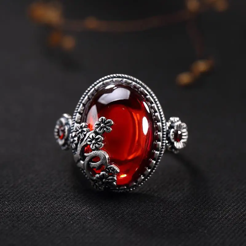 

Trendy Rings Ancient Silver Color Opal Vintage Red Yellow Oval Trendy Jewelry Vintage Rings for Women Gift Dropshipping