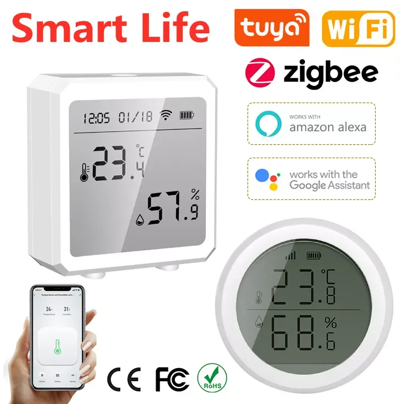 

Tuya Wifi ZigBee Smart Home Temperature And Humidity Sensor With LED Screen Works With Alexa Google Assistant Tuya Zigbee Hub