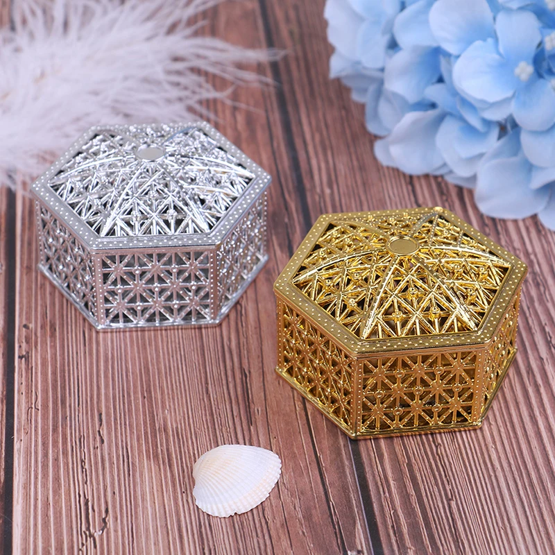 1 шт. креативная Шестигранная полая Золотая и Серебряная пластиковая коробка для