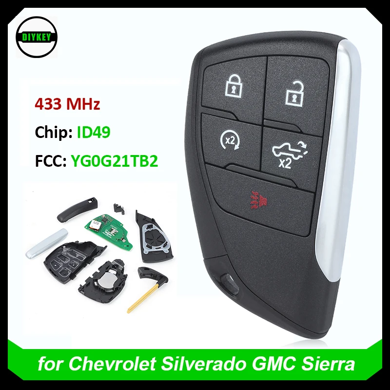 5-кнопочный смарт-ключ DIYKEY для Chevrolet Silverado 1500 2500 3500 2022 2023 2024 Бесконтактный