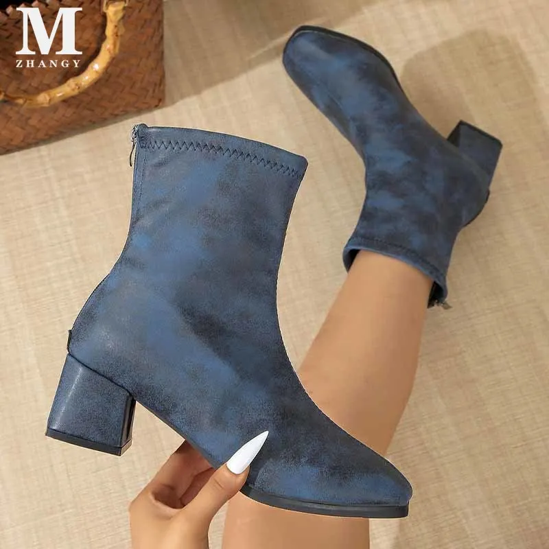 Женские ботильоны на массивном каблуке модные кожаные ботинки с квадратным
