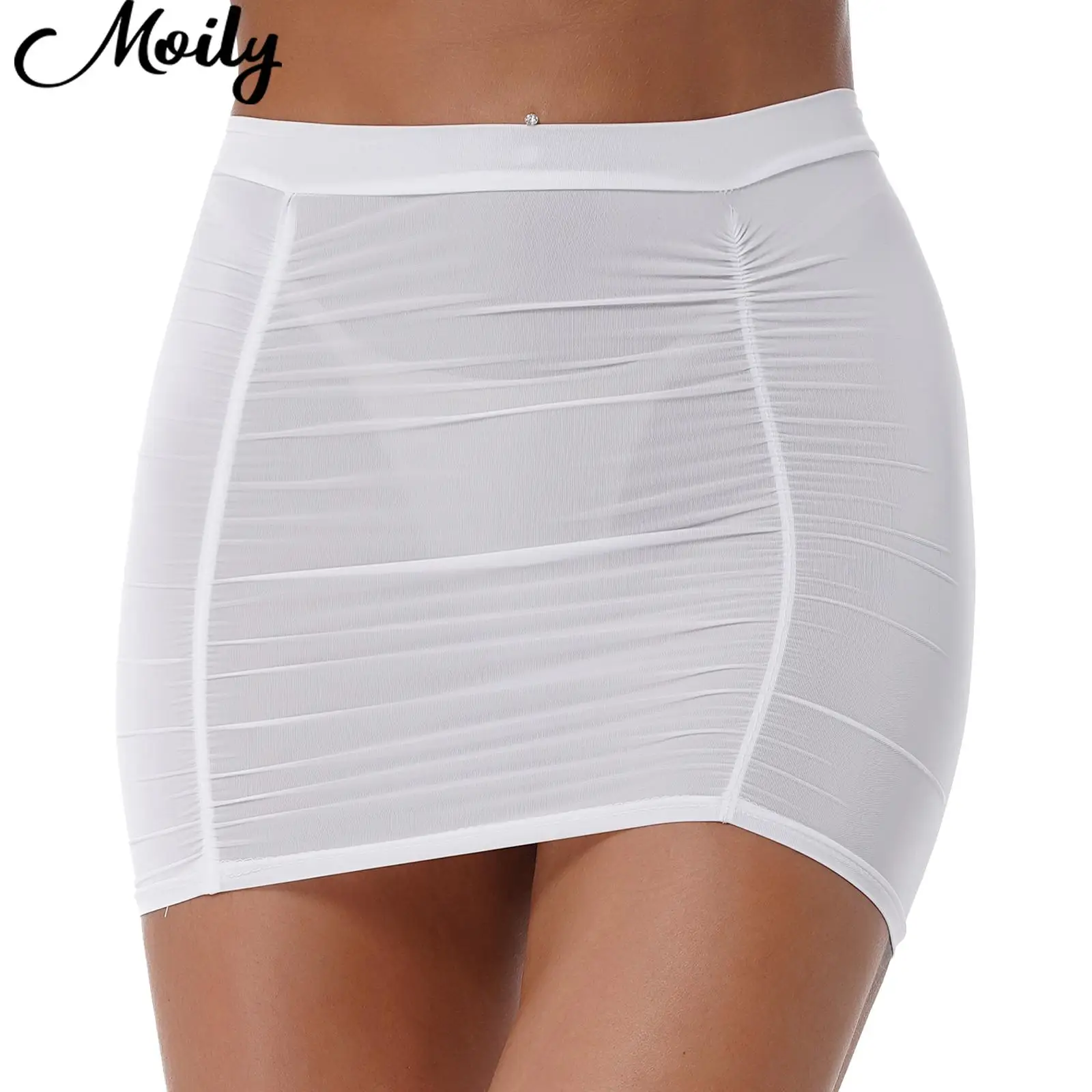 

Summer Mini Skirt Women Ladies Stretchy Shirring Miniskirt Mid Waist Elastic Waistband Slim Fit Ruched Skirt for Party Nightclub