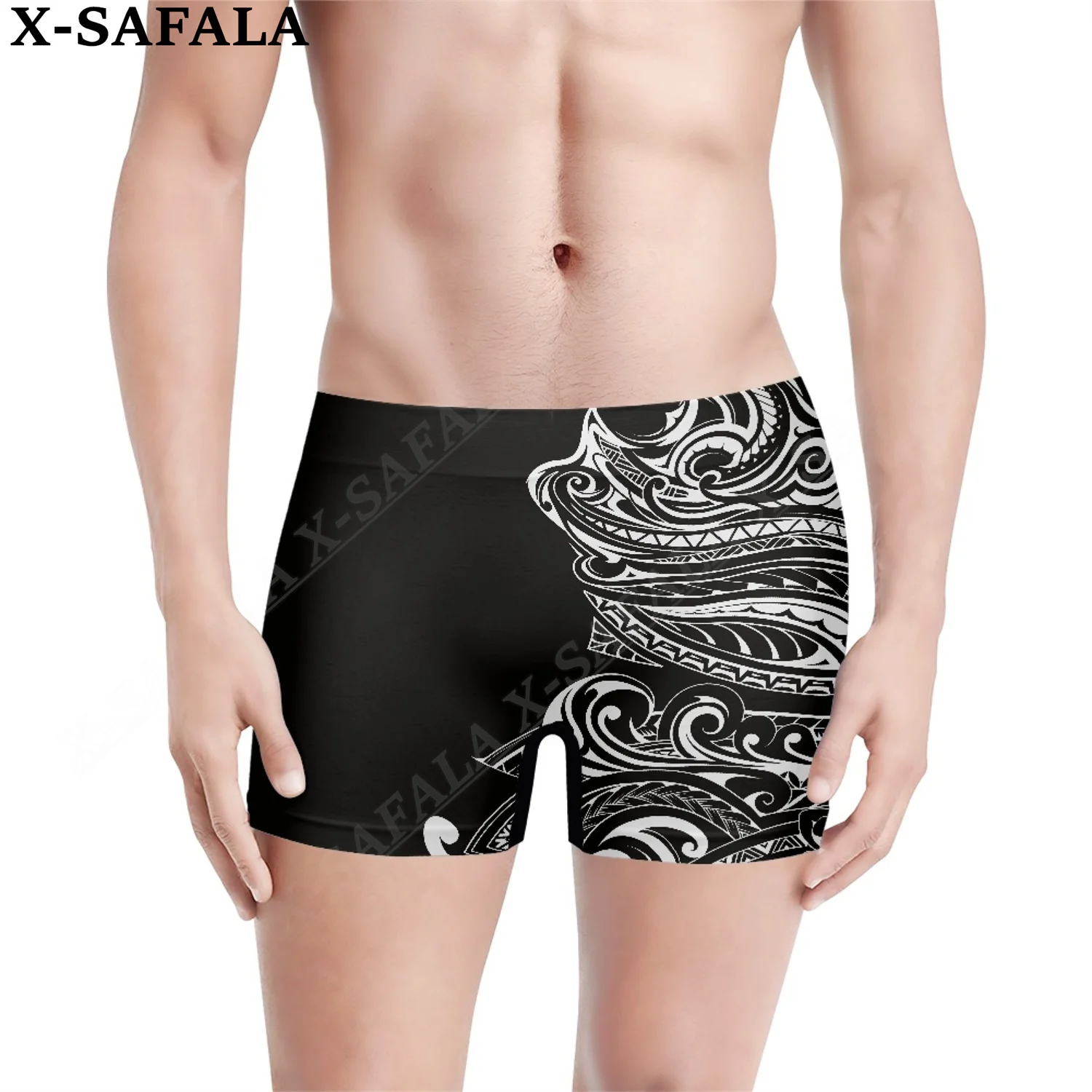

Polynesian Black And White Tattos 3D Print Men‘s Underwear Shorts Seamless Pants High Elastic Swimwear Beach Swimming Trunks