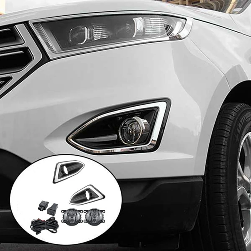 

Fog Light Headlight Chrome Fog Lamp Cover Grill Bezel Switch Foglights Assembly for Ford Edge 2015-2018