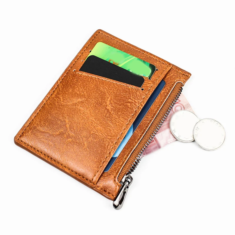 

Clips Wallets Card Money Business Zipper Credit Ultra Small Male Wallet Slim Leather Holder Solid Bank Card Case Color Wallet
