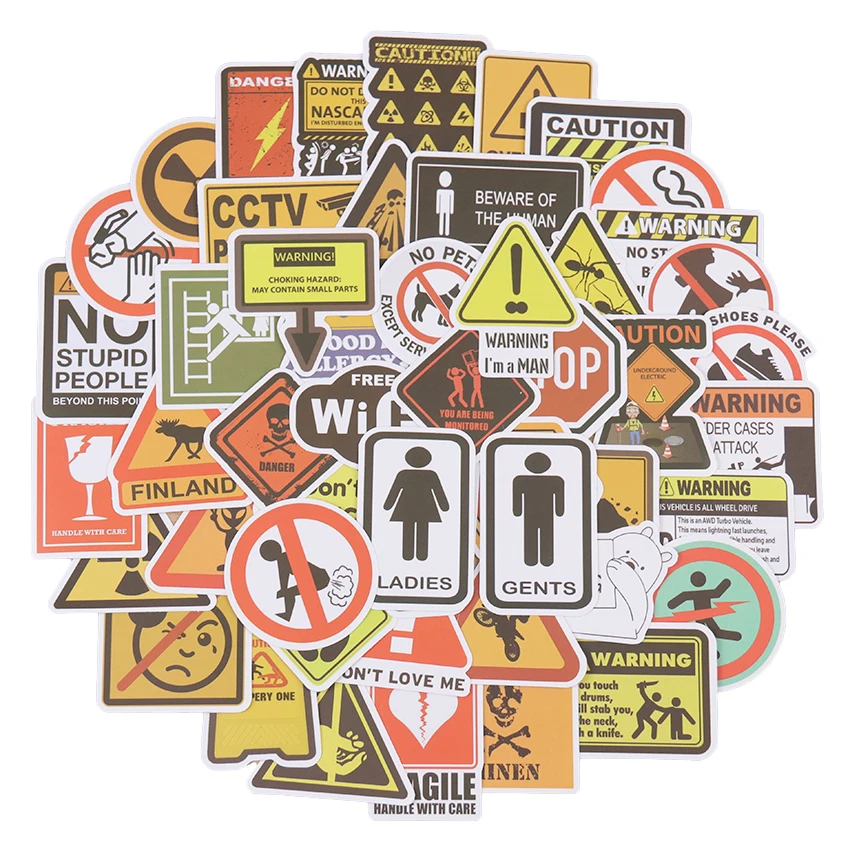 

50PCS Warning Stickers Danger Banning Signs PVC Waterproof Graffiti Stickers For Suitcase Motorcycle Skateboard Sticker