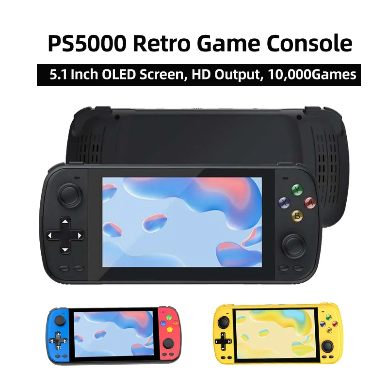 PS5000 Retro Handheld Game Console 5.1Inch IPS Screen HD Output Extension 2Wired Controller Video Music Ebook Video Game Console