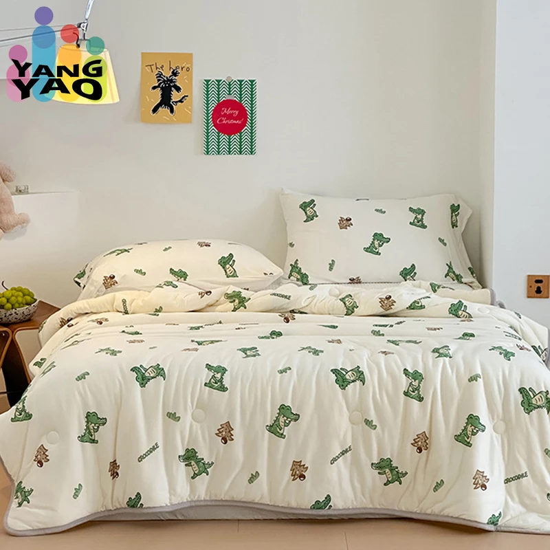 

Grade A Cool Feel Knitted Cotton Summer Quilt for Children and Mother Soy Fibre Filled Cooling Blanket Air-conditioned Comforter