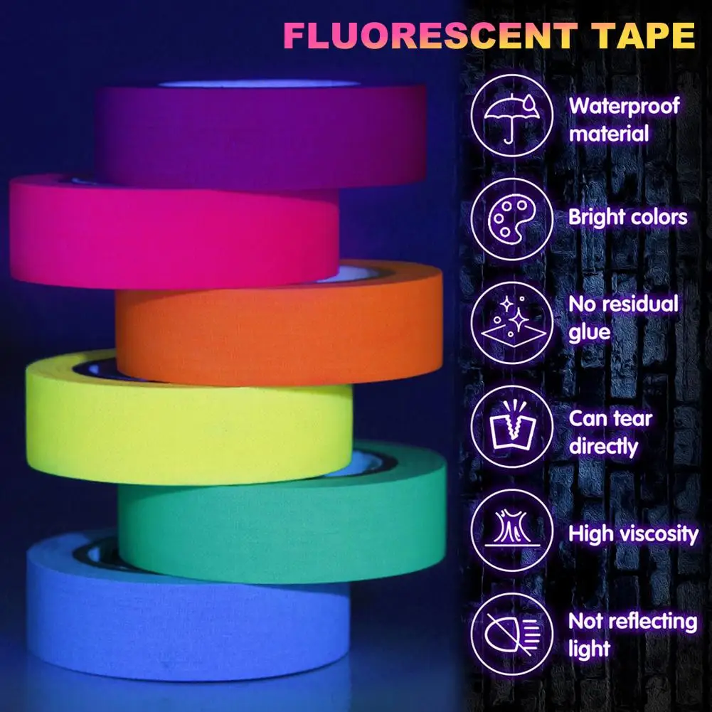 

6 Roll Creative UV Cotton Tape Mixed 6 Colors UV Light Tape Easy to Paste Stage Magic Props Show Neon Gaffer Tape Decorative