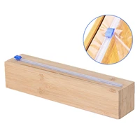 bamboo wood cling film cutter sturdy and reusable gift wrap cutter for kitchen easy to clean pp wrap dispenser with slide cutter