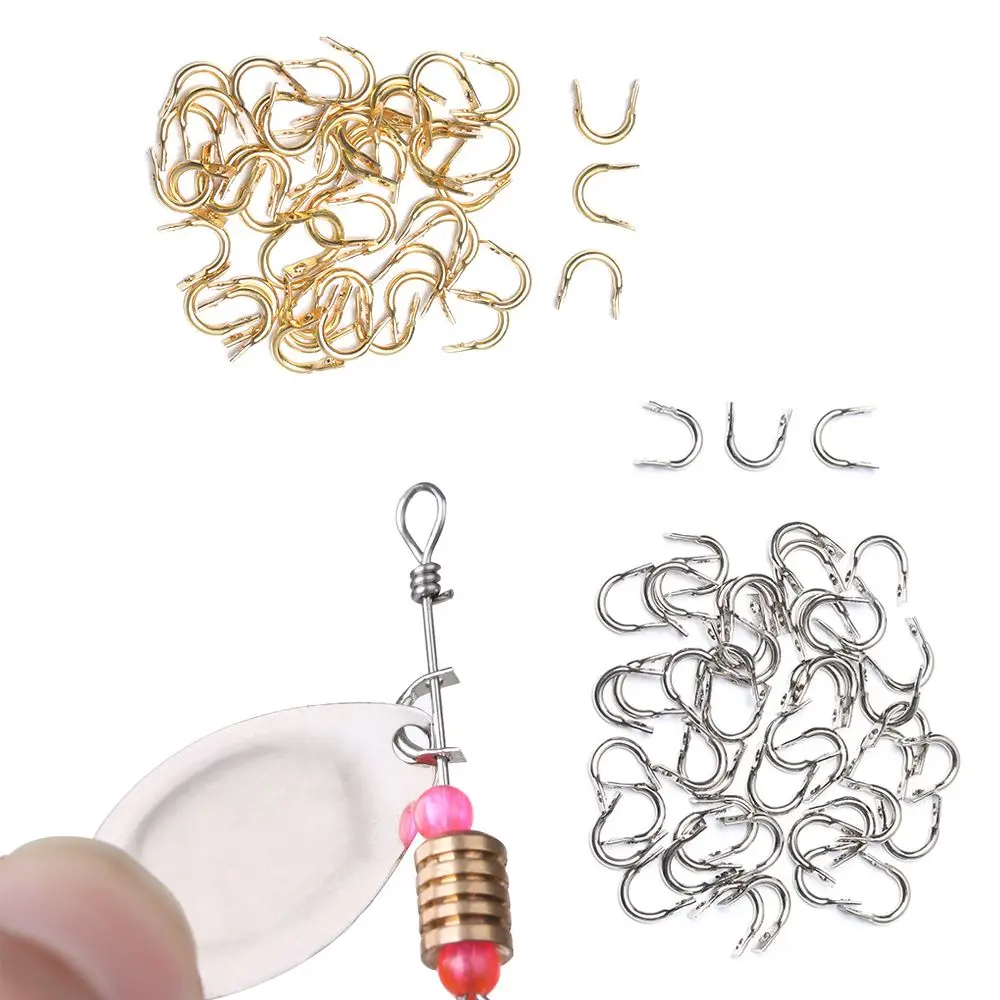 

50pcs Easy-Spin Clevises Spinner Folded U-Shaped Clip Sliver/Gold Brass DIY Fishing Lures Accessories