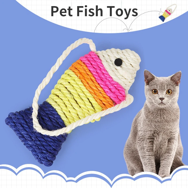 

Pet Cat Favor Fish Toy Sisal Stuffed Teaser Cute Fish Shape Cat Toys Chewing Catch Board Scratching Post Interactive Cat Toy