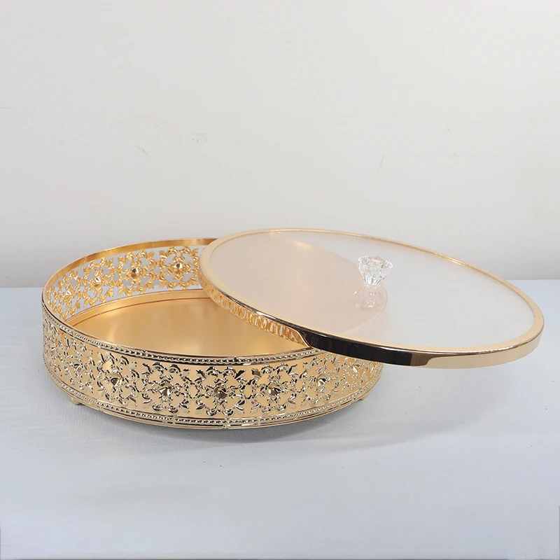 Luxury Metal Tray Gold Finish Hollow Plate Home Storage Decorative Round Kitchen Tool Christmas Wedding Centerpieces Table Decor | Дом и сад