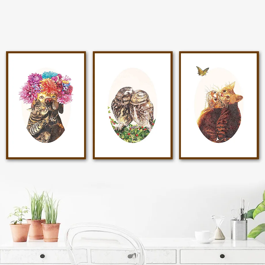 Настенная Картина на холсте с изображением цветов собак овец жирафа совы кота