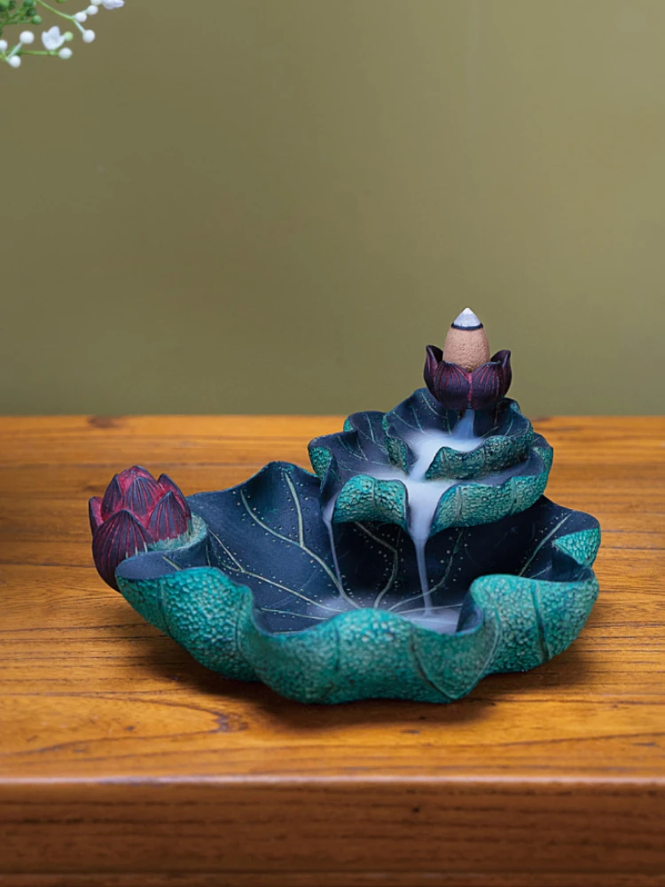 

Createtive Lotus Incense Burner Sandalwood Chinese Waterfall Backflow Incense Burner Living Room Bruleur Encens Home Decoration