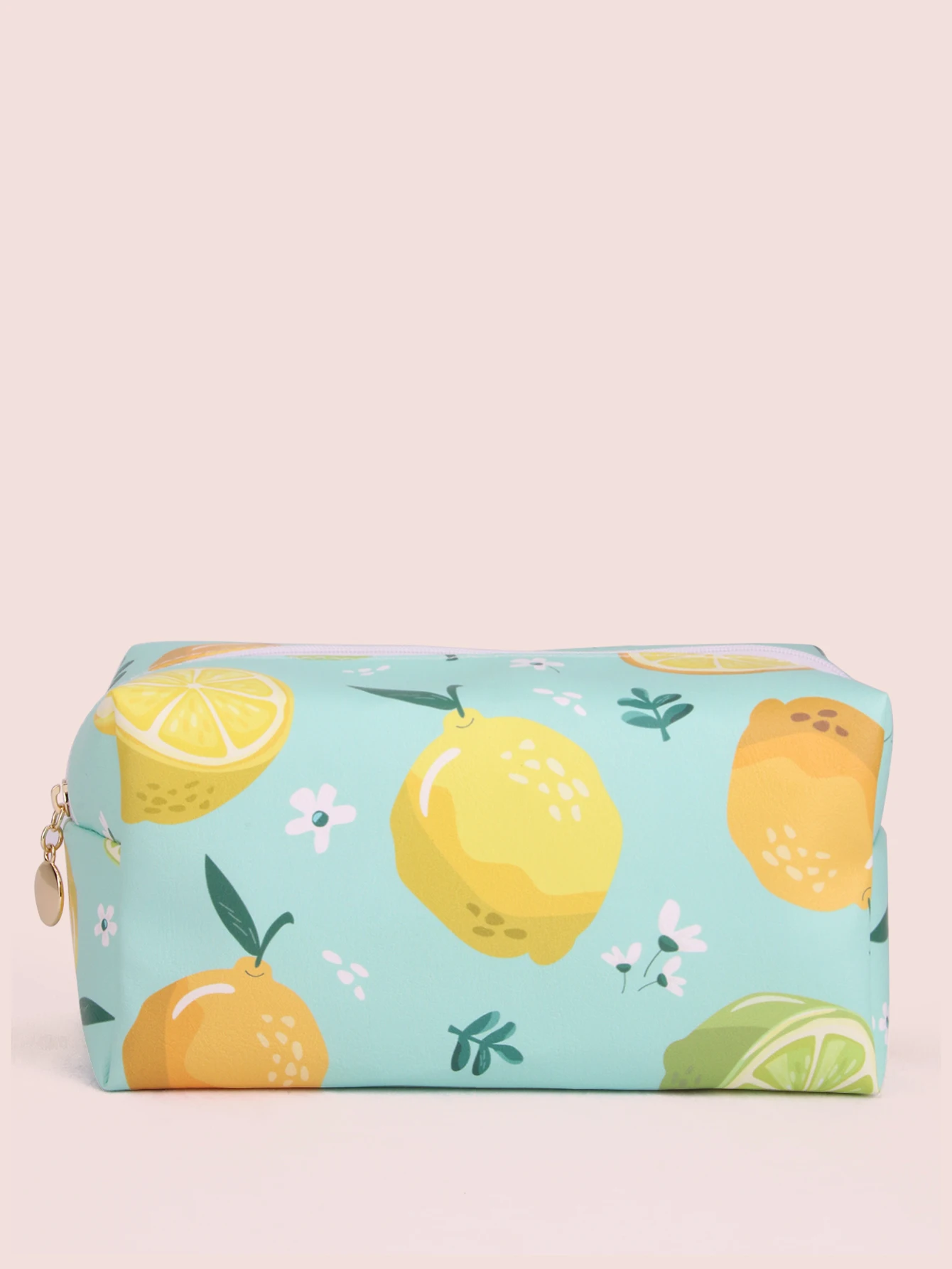 Вместительная сине-зелено-Желтая лимонная свежая летняя косметичка с узором