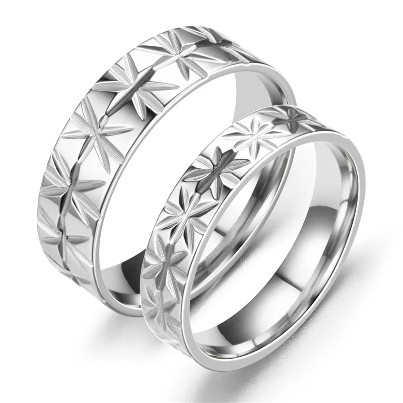 

VOERYNT Silver Color Lover Snowflake Shape Stainless Steel Rings for Men Women Wedding Band Charm Jewelry Gift