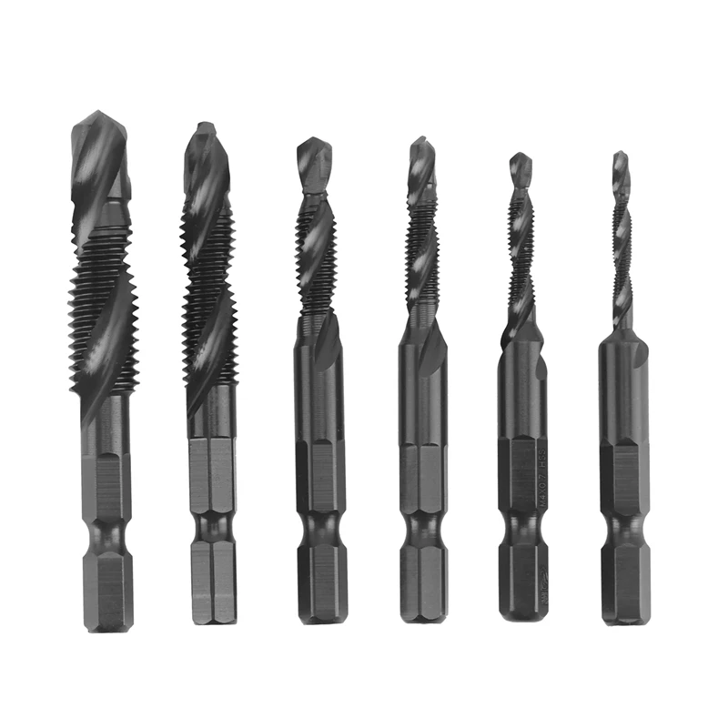 

6 Pcs Drill Tap Bits Set HSS Drill & Tap Bit Set Screw Tapping Bit Tool Hex Shank Tool Kit Metric Thread M3- M10